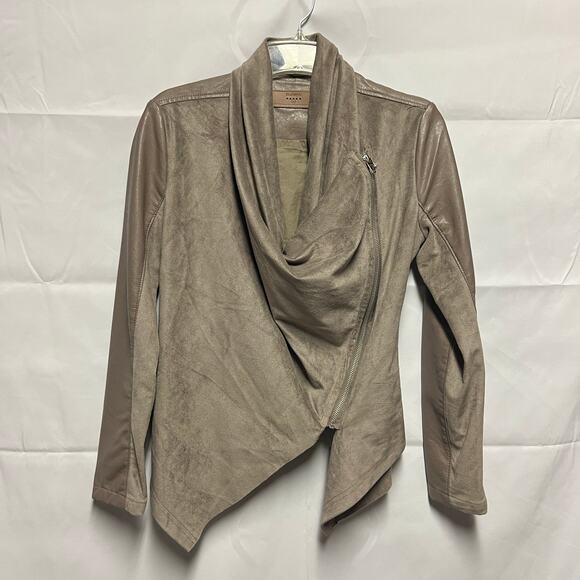 BLANKNYC Faux Suede Leather Moto Jacket Size XS Full Zip Cowl Neck - Picture 1 of 12